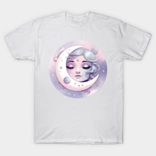 Kawaii Girl Anime Lilac Moon Stars Japanese Aesthetic Pastel Goth T-Shirt